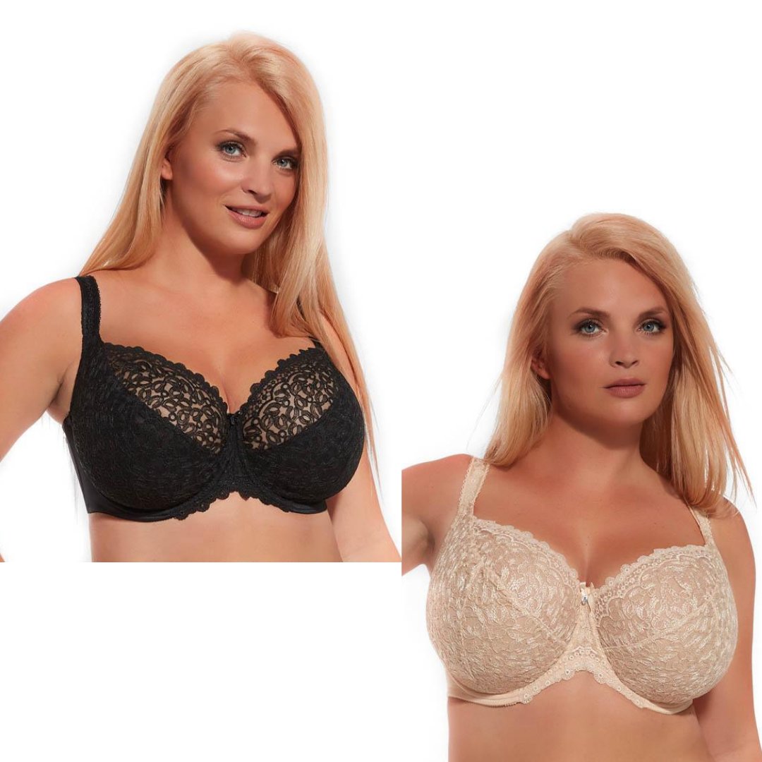 Kris Line Betty Collection: 
- Black &amp; Nude Restocked
- No padding
- Lace front with sheer lace upper cup
- Great support and comfortability
- Double or Triple hook closure (depending on size)