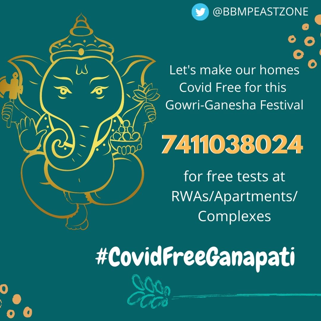 As part of the #CovidFreeGanapati initiative, we are organising free testing camps, to get one organised at your RWA/Apartment call on 7411038024

@BbmpEast @BBMPCOMM @BBMP_MAYOR @DHFWKA @VSOMANNA_BJP @BSYBJP 

#GaneshaChaturthi #COVID19karnataka #BBMPFightsCovid19