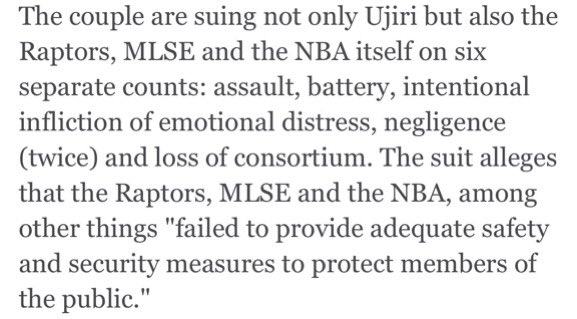 Despite CLEARLY being wrong... my man had the AUDACITY to file a LAWSUIT against Masai, the NBA and the Raptors (MLSE owns the raps). Assault, battery, emotional distress and consortium (lol wut)