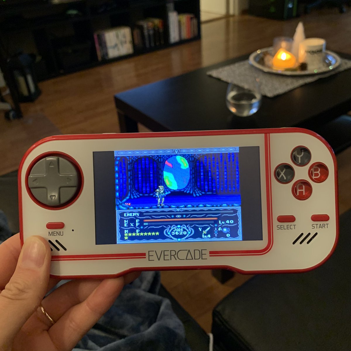 WinterDisa's tweet photo. Cozy evening inside today. The last boss is a bit tough so I’m gaining at least another level I think before my next try 😊 #Evercade @evercaderetro #DragonView https://t.co/AMncP5mlK2
