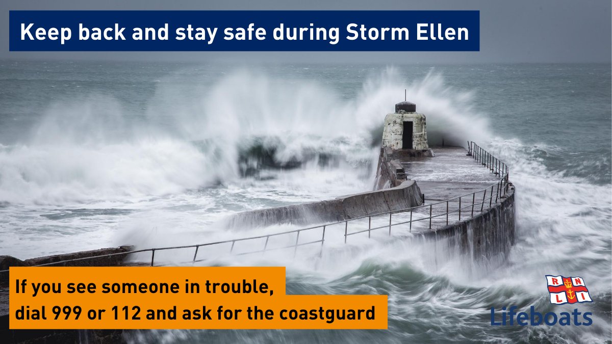 WARNING: Forecasts predict large swell, strong winds and spring tides in Wales.
If you’re heading to the coast:
🌊Check tide times
📞In an emergency, call 999 for the Coastguard
#StormEllen #RespectTheWater #RNLIAbersoch #Storms #Weather #BeBeachSafe