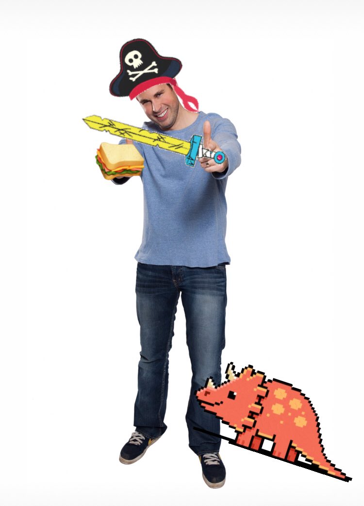 Big thanks to <a href="/adammckale/">Adam McKale</a> for playing our new tune “Midnight Riot” on the <a href="/1023nowradio/">102.3 NOW!radio</a> Takeover.

In return, here is an artist rendering of Adam with a Pirate hat cutting a ham sandwich with a sword. You also have a pet triceratops for good measure.