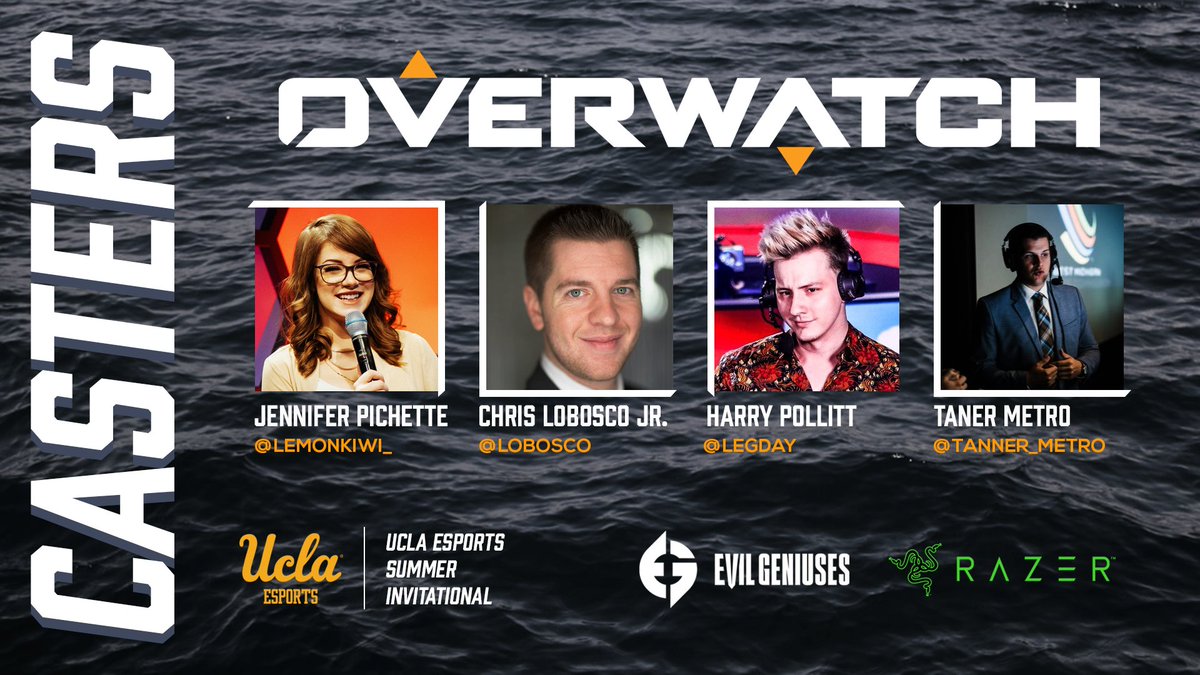 UCLAEsports's tweet image. Check out our Overwatch casters for this weekend!

Watch them hype up the competition as sixteen teams fight for the title of champion! Tune into our stream at twitch.tv/uclaesports, starting on August 22nd at 12PM!