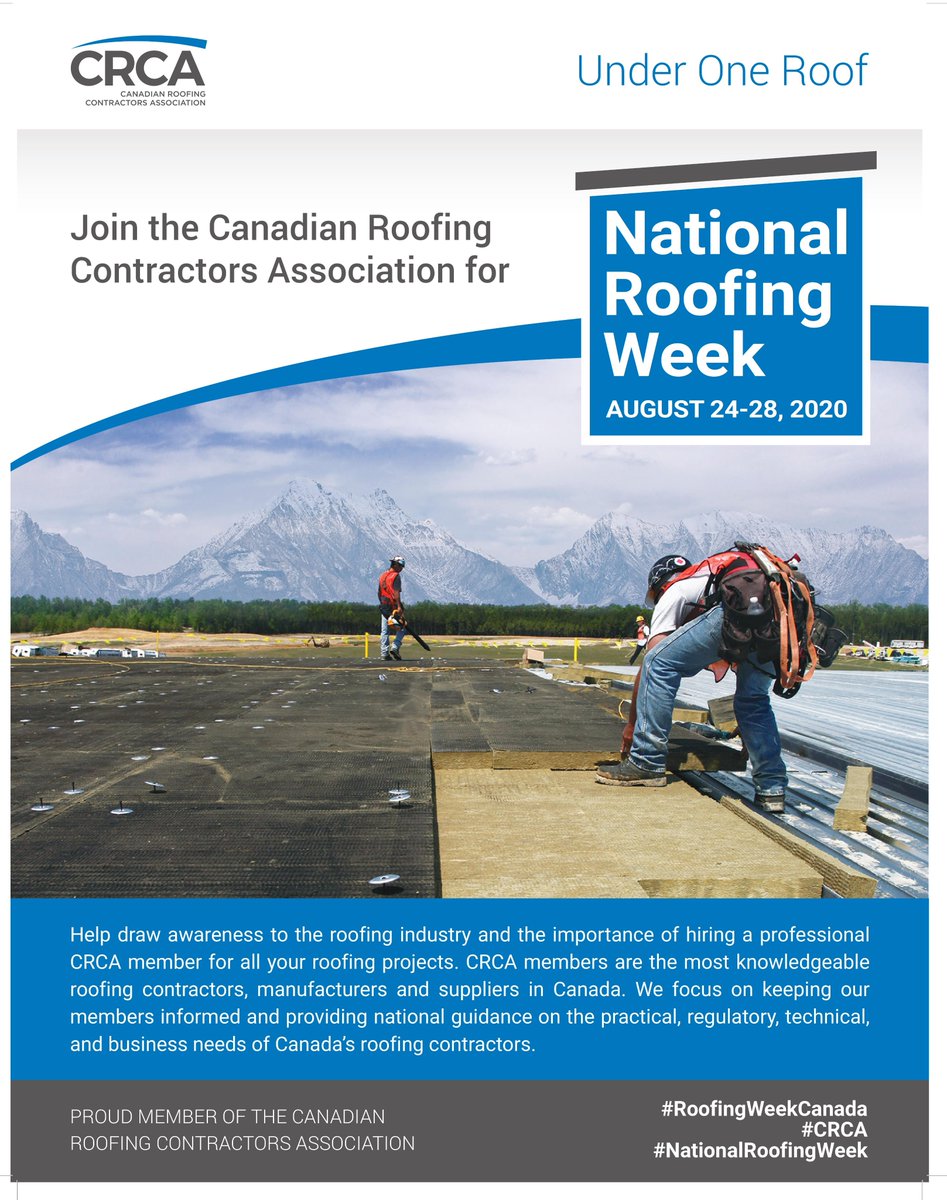 crcanews's tweet photo. #NationalRoofingWeek starts August 24. It’s time to salute the roofing industry! #RoofingWeekCanada #CRCA https://t.co/dh2mFjn0qZ https://t.co/2XEm0SRTHU