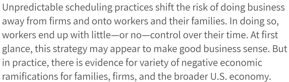 13/18 This report from  @HBoushey  @ansell has the killer facts on economic consequences of lack of time sovereignty  https://equitablegrowth.org/working-by-the-hour-the-economic-consequences-of-unpredictable-scheduling-practices/