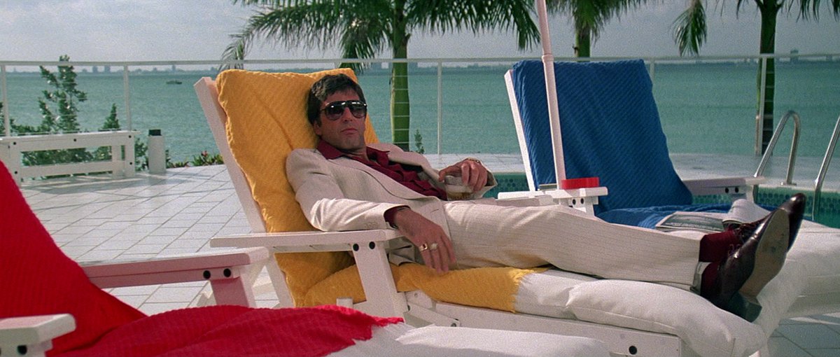“Okay, okay, okay, but what about SCARFACE? The *entire movie* is set in Miami Beach, and you’re telling me he doesn’t wear shorts a single time?? Not even a bathing suit?!?” Yes friend, that is what I am telling you. This man’s legs have never seen the light of day on screen.