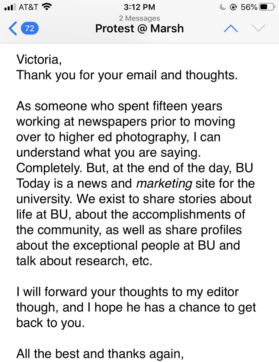 She responded quickly and sympathized with my message, but emphasized BU Today’s role as a “marketing site” for the university. More importantly, she forwarded me to her editor...