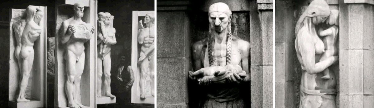 Epstein's giant nude sculptures made in 1907 for the facade of the London headquarters of the British Medical Association were instantly scandalous. One priest said Epstein was trying to "convert London into a Fiji Island, where there may be some excuse for want of drapery."