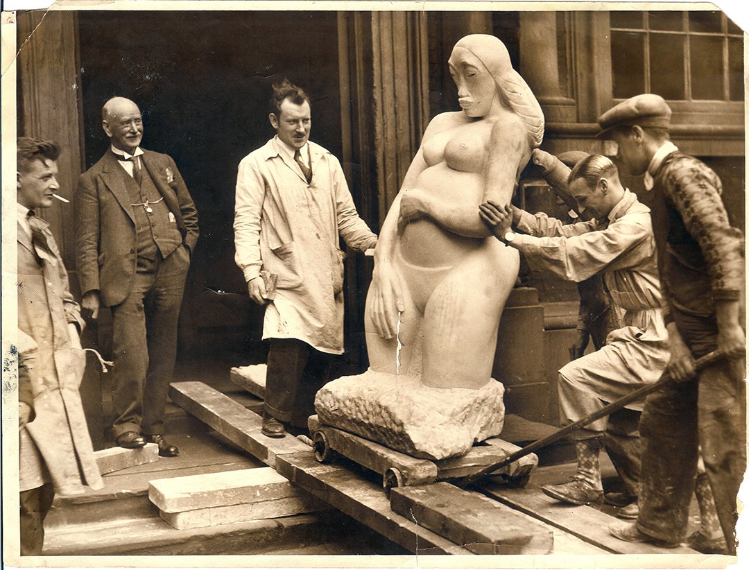 The tomb was sculpted by Jacob Epstein, known for his advocacy of "uninhibited sexual expression in art and life," like these sculptures of "Maternity."