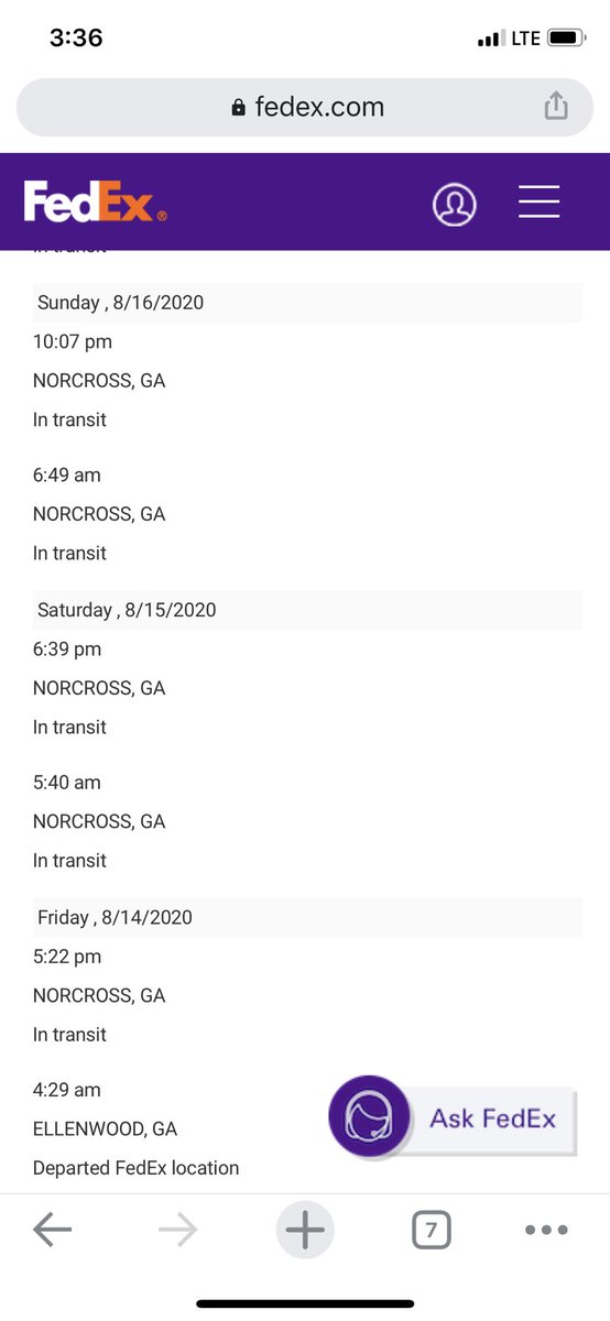 ararendt's tweet photo. Hey @FedExHelp @FedEx I know Atlanta traffic is bad. But how long does it take to make it from Ellenwood to Norcross GA. My package left Ellenwood on Friday and is still in transit to Norcross???  Happy to provide a tracking number for a status update! https://t.co/ASshXmU7kR