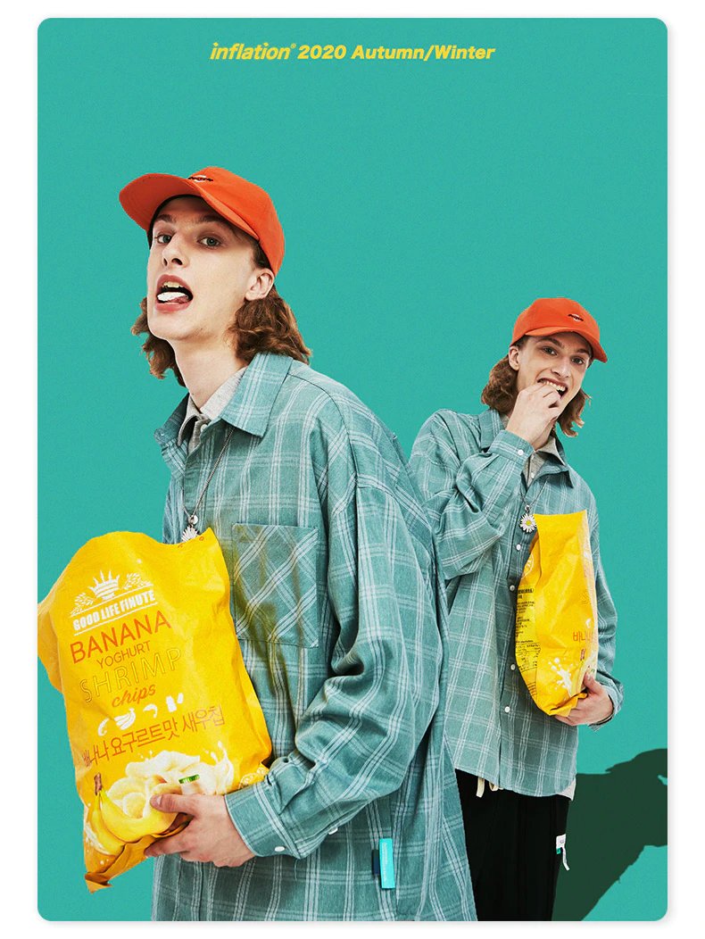 this one got linked because it says "inflation" but it seems to really just be this person wearing plaid and eating banana yoghurt shrimp chips, which is a lot of flavors all at once