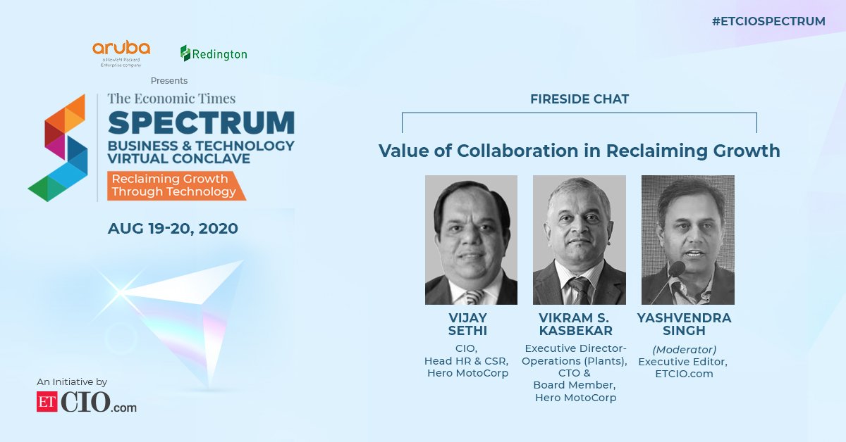ET CIO (@et_cio) on Twitter photo Live in 5 | #ETCIOSpectrum
Watch <a href="/vijaysethi11/">Vijay Sethi</a> & Vikram S. Kasbekar, in a Fireside Chat on Value of Collaboration in Reclaiming Growth, moderated by Yashvendra Singh.
Join now: bit.ly/ETCIOSpectrum Live in 5 | #ETCIOSpectrum
Watch <a href="/vijaysethi11/">Vijay Sethi</a> & Vikram S. Kasbekar, in a Fireside Chat on Value of Collaboration in Reclaiming Growth, moderated by Yashvendra Singh.
Join now: bit.ly/ETCIOSpectrum