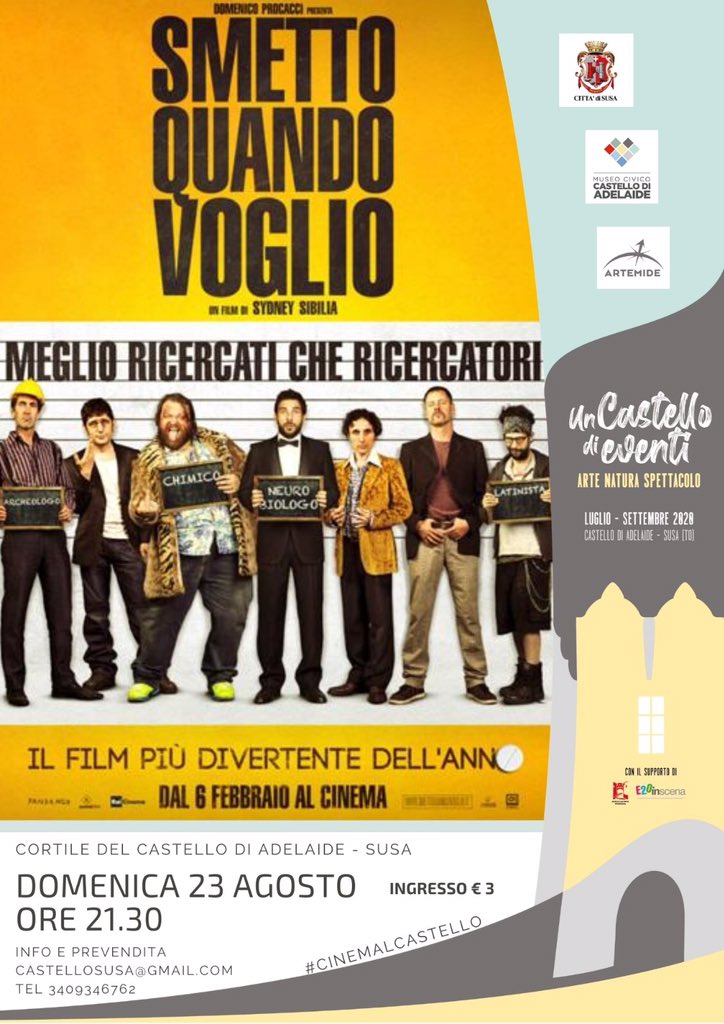 castellosusa's tweet photo. 🏰 Si prospetta un #weekend ricco di eventi!
🎭 Venerdì 21 alle 21 la commedia teatrale «Il matrimonio forzato»;
🎨 Sabato 22 alle 16 «L’acchiappasogni», laboratorio di riciclo creativo;
🍿 Domenica 23 alle 21.30 #CinemaAlCastello «Smetto quando voglio».
#UnCastelloDiEventi https://t.co/ZajgjAOofL