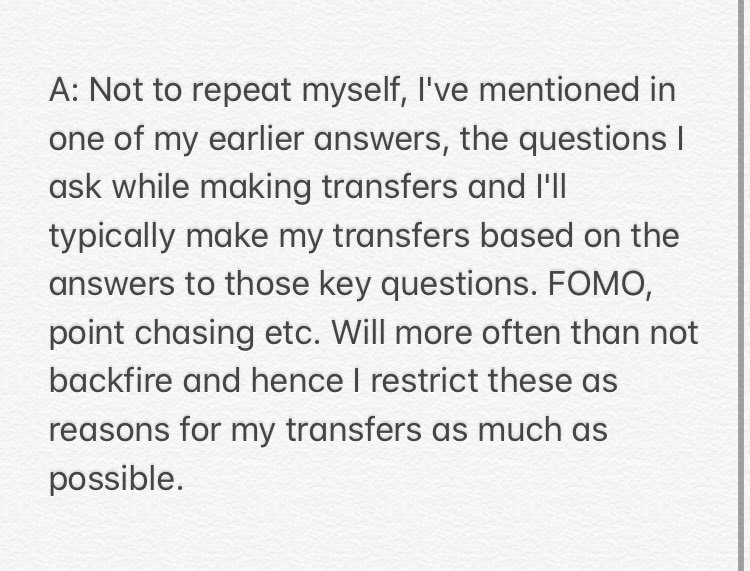 Q: If we look away from the top point scoring players as Salah and KDB. What is needed for you in order to transfer in a player. If example player X scores three games in a row. Is that player a direct transfer in or do you consider being kneejerking?