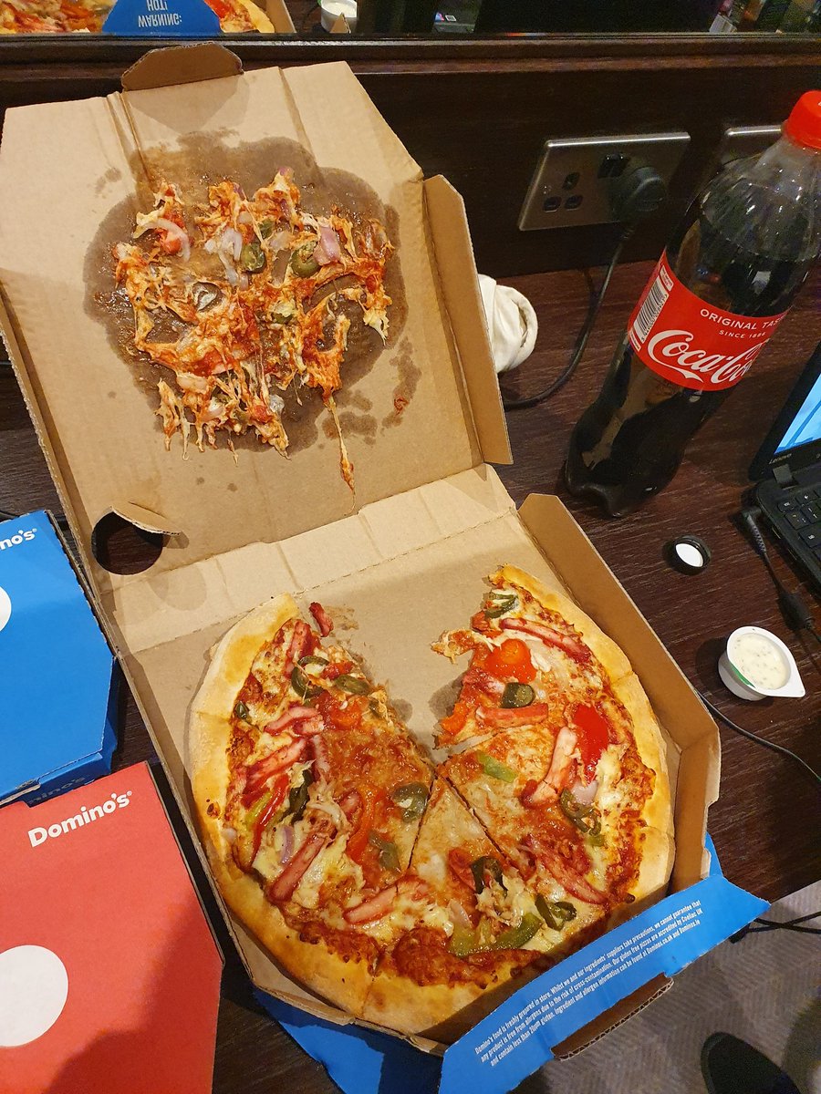 DylanJGunn's tweet photo. Bit disappointed to lose half the toppings to the lid @dominos https://t.co/0cROhtqkKV