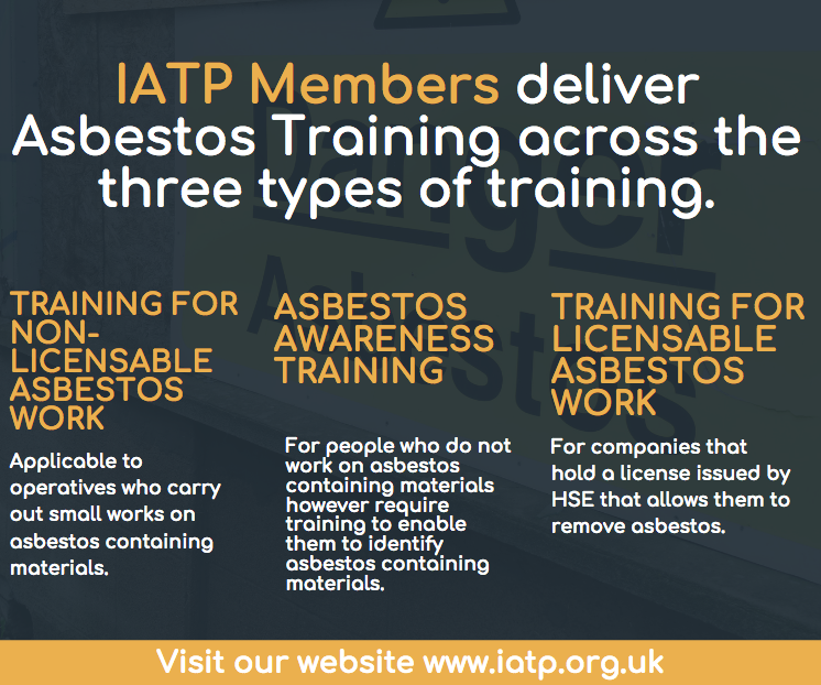 IATP_Asbestos's tweet photo. IATP Members deliver Asbestos Training across the three types of training: Asbestos Awareness Training, Training for Non-Licensable Asbestos Work &amp; Training for Licensable Asbestos Work.

To find out more please visit https://t.co/t1D0hp5Gad https://t.co/VD6bT1gfKT