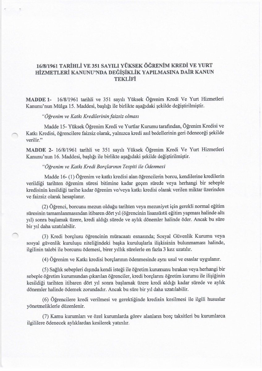 Üniversite öğrenimi görürken öğrencilerimizin aldığı öğrenim ve katkı kredilerinin geri ödeme döneminde, ana paranın üç katı kadar ekstra borca sebep olan faizin kaldırılmasına yönelik kanun teklifi verdik.