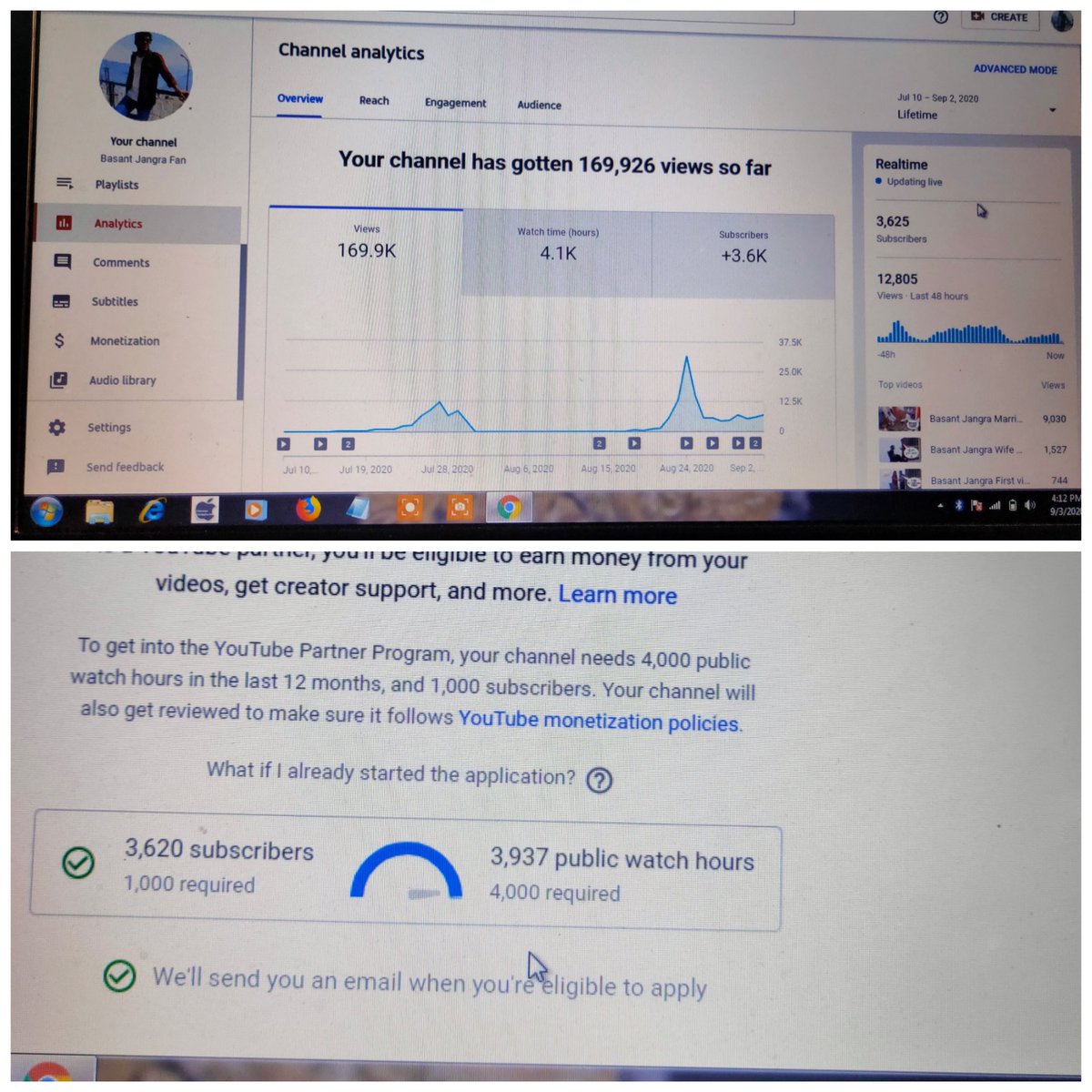 BasantFan's tweet photo. @ytcreators @YouTubeIndia @YTCreatorsIndia

Dear YouTube Team,
I have completed my 4000 hours watchtime but in monetization tab it is showing 3937 hours please refresh it so that I can enable monetization https://t.co/UoMF7f212q