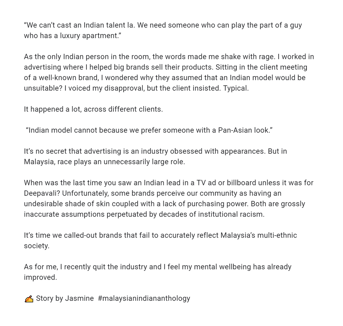 msianindian's tweet photo. “We can’t cast an Indian talent la. We need someone who can play the part of a guy who has a luxury apartment.”

✍️ Story by Jasmine  #malaysianindiananthology https://t.co/ygcr0fS6WU