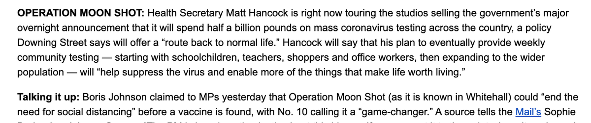 I absolutely get the need for ambitious, galvanising language but describing rolling out a mass testing programme as “Operation Moonshot” makes me really, very uncomfortable  https://www.politico.eu/newsletter/london-playbook/politico-london-playbook-operation-moon-shot-pursue-putin-keir-the-bolshevik-bruiser/  #responsibleinnovation