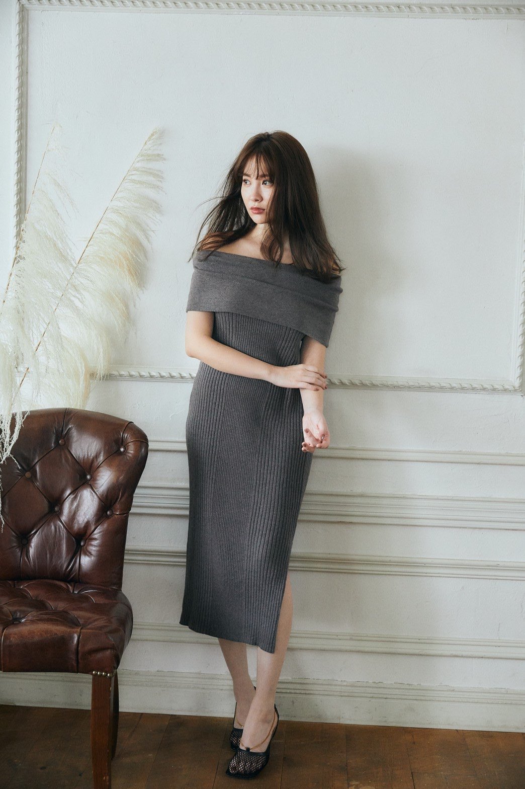 Off the shoulder Ribbed Knit Dress