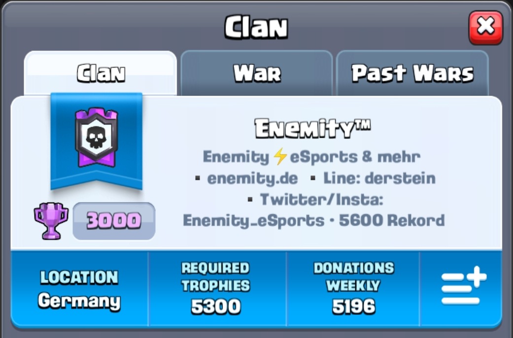 ⚡Did you know...

Enemity also offers a Clash Royale Clan for everyone with a minimum of 5600 trophies (record), 100+ CW wins and 12 challenge wins.
So, come and join the #ENMSloth fam by writing us a DM and convincing us why you are the right one for our clan.

More info ➡️ DM