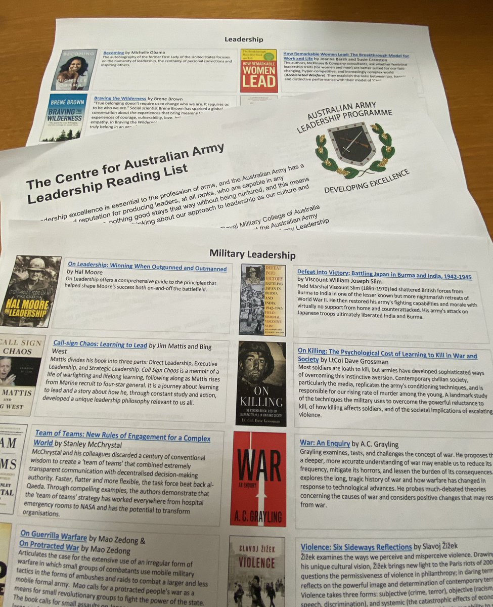 What’s your favourite book on leadership and military leadership? And, why?                                      Influence the #CAAL Centre of Australian Army Leadership reading list... and my homework.                    <a href="/covetweet/">The Cove</a> <a href="/GroundCuriosity/">Grounded Curiosity</a> <a href="/AARCAusArmy/">Australian Army Research Centre</a> <a href="/ADC_Australia/">Australian Defence College</a>