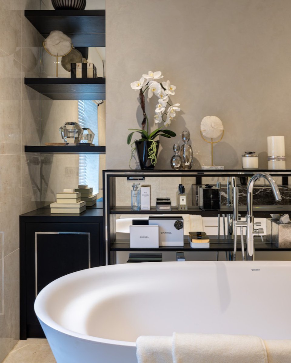 HillHouseLondon's tweet photo. Designing #luxurybathrooms is a bit of passion and #goodstorage is always high on our priority list! For this #Kent project there was a #fireplace in the #masterbathroom so we utilised the recesses either side of the chimney breast for closed storage and open display. #luxury https://t.co/4nX2LMsa1P