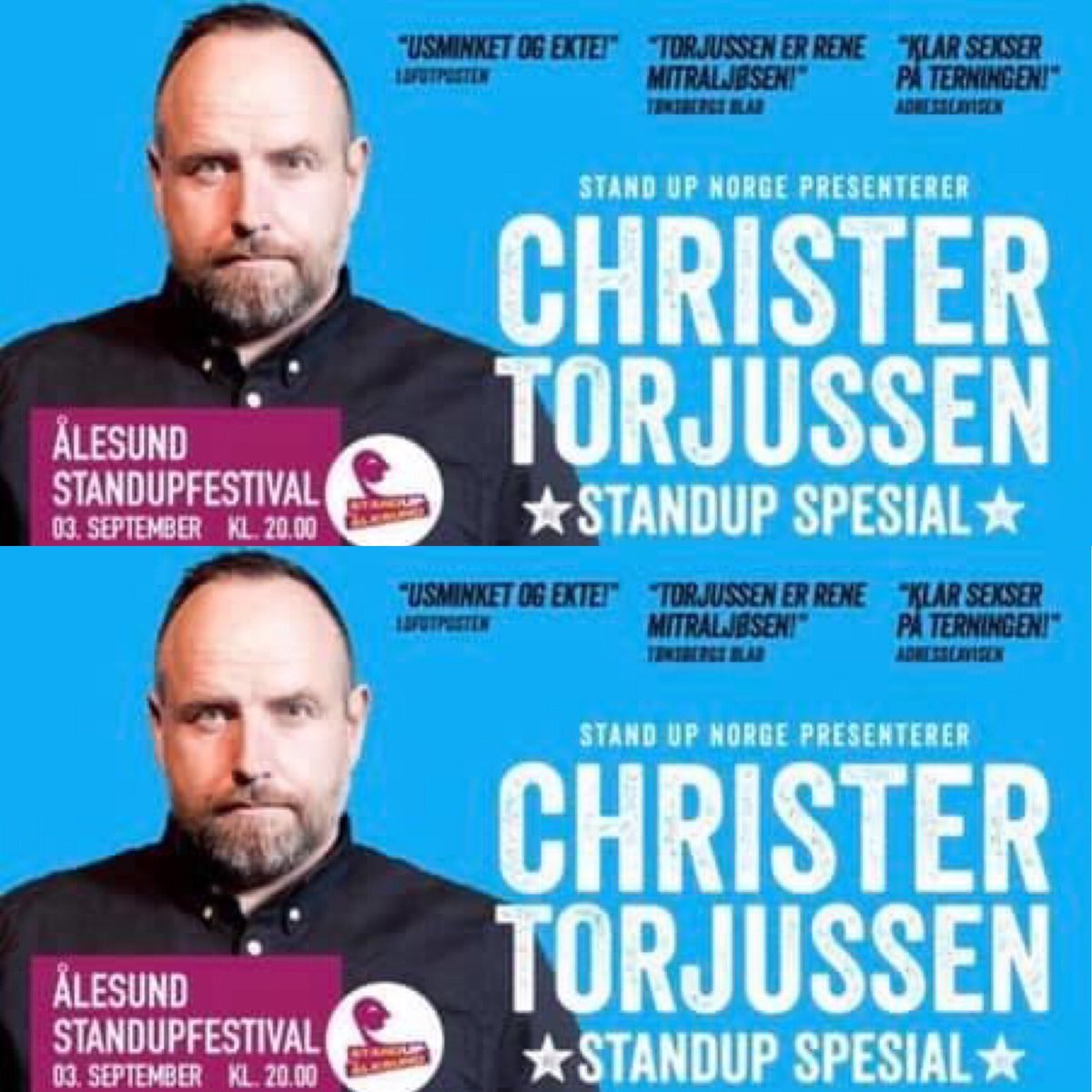 Ikveld kommer <a href="/torjussen/">Christer Torjussen</a> til oss og kickstarter Ålesund standupfestival! Billetter får du her: tikkio.com/tickets/18879-…