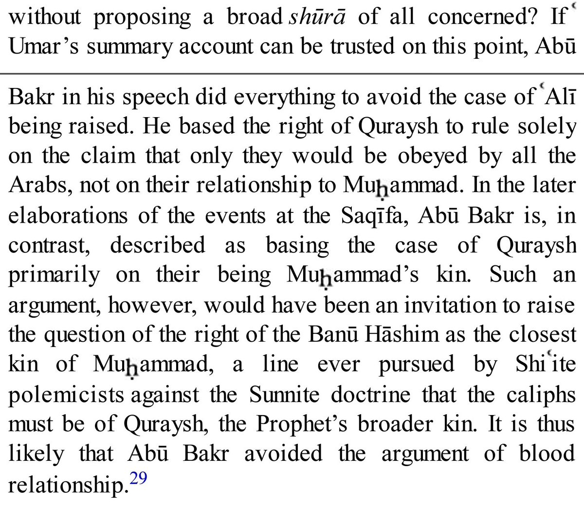 Exactly The dramatic irony of Abu Bakr's cunning claim did not escape Madelung!
