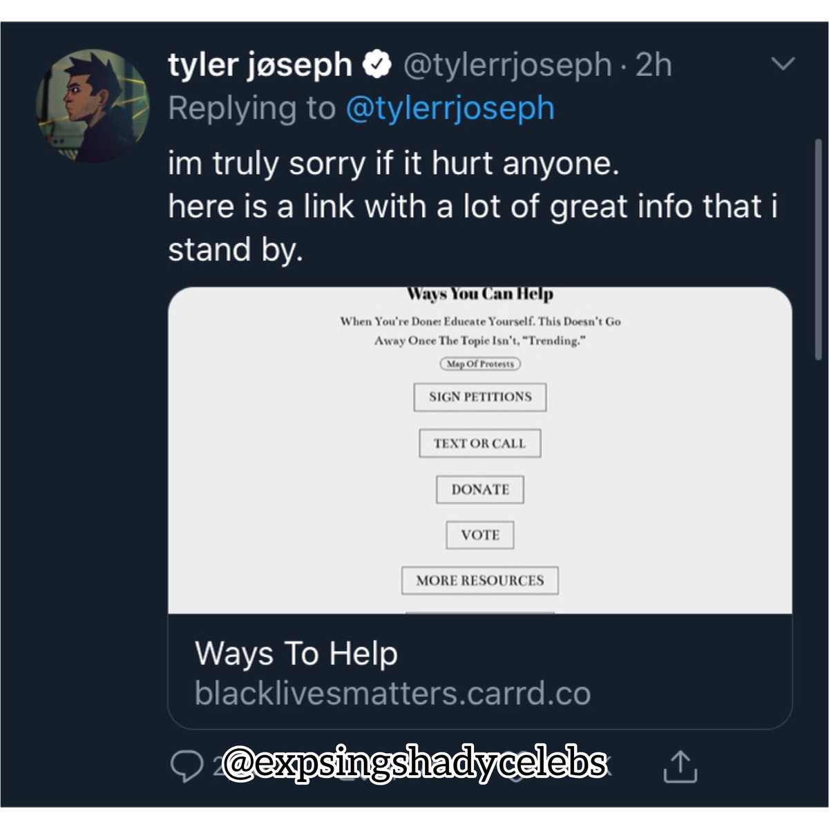 Twenty One Pilots member Tyler Joseph is receiving backlash after after he tweeted in regards to his fans wanting him to use his platform to speak out against police brutality Pt1