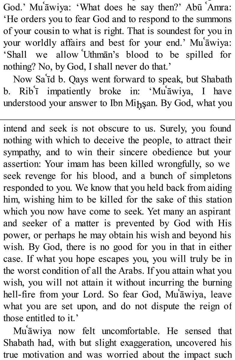 Hazrat Shabath ibn Ribi (RA) saying it how it is, plainly and clearly... beautiful. Absolutely beautiful.The Shia of Imam Ali must be like this. So what if you're talking to a bloodthirsty general of thousands of savages when your guardian is Imam Ali ibn Abi Talib?