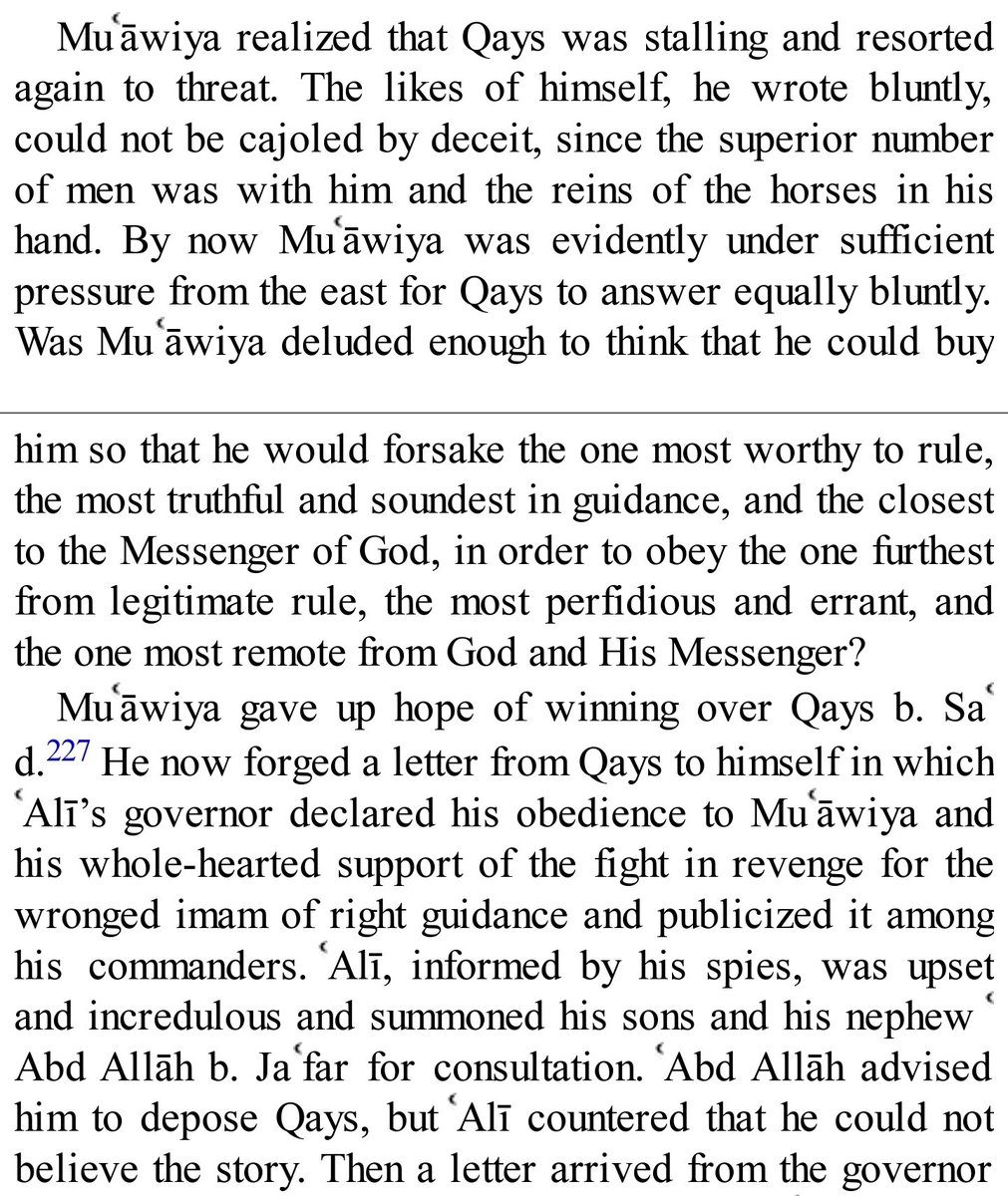 I love how Muawiya is repeatedly slapped in the face by the Shia of Ali whenever he's tried to bribe them.At this point in time, whether you're a follower of Ali politically, religiously, spiritually or what-have-you, the only way to leave Imam Ali is to leave justice.