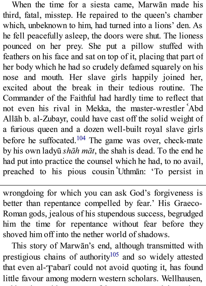 Bar Marwan LanatWow he really died by being suffocated by around a half a dozen women sitting on a pillow to suffocate the life out of him.Just thinking about how low we've gotten from when we were dicussing the Quran, purity, inheritance, etc in the beginning of the book.