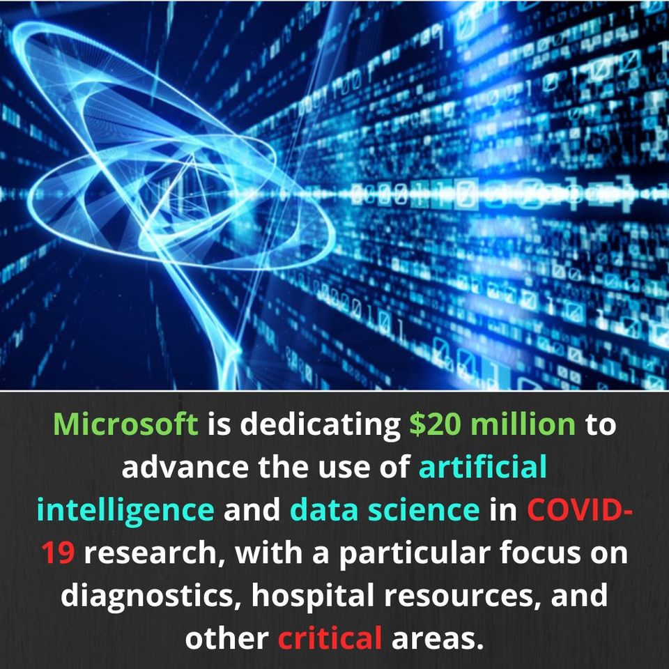 Microsoft Gives $20M to Fight COVID-19 with #ArtificialIntelligence