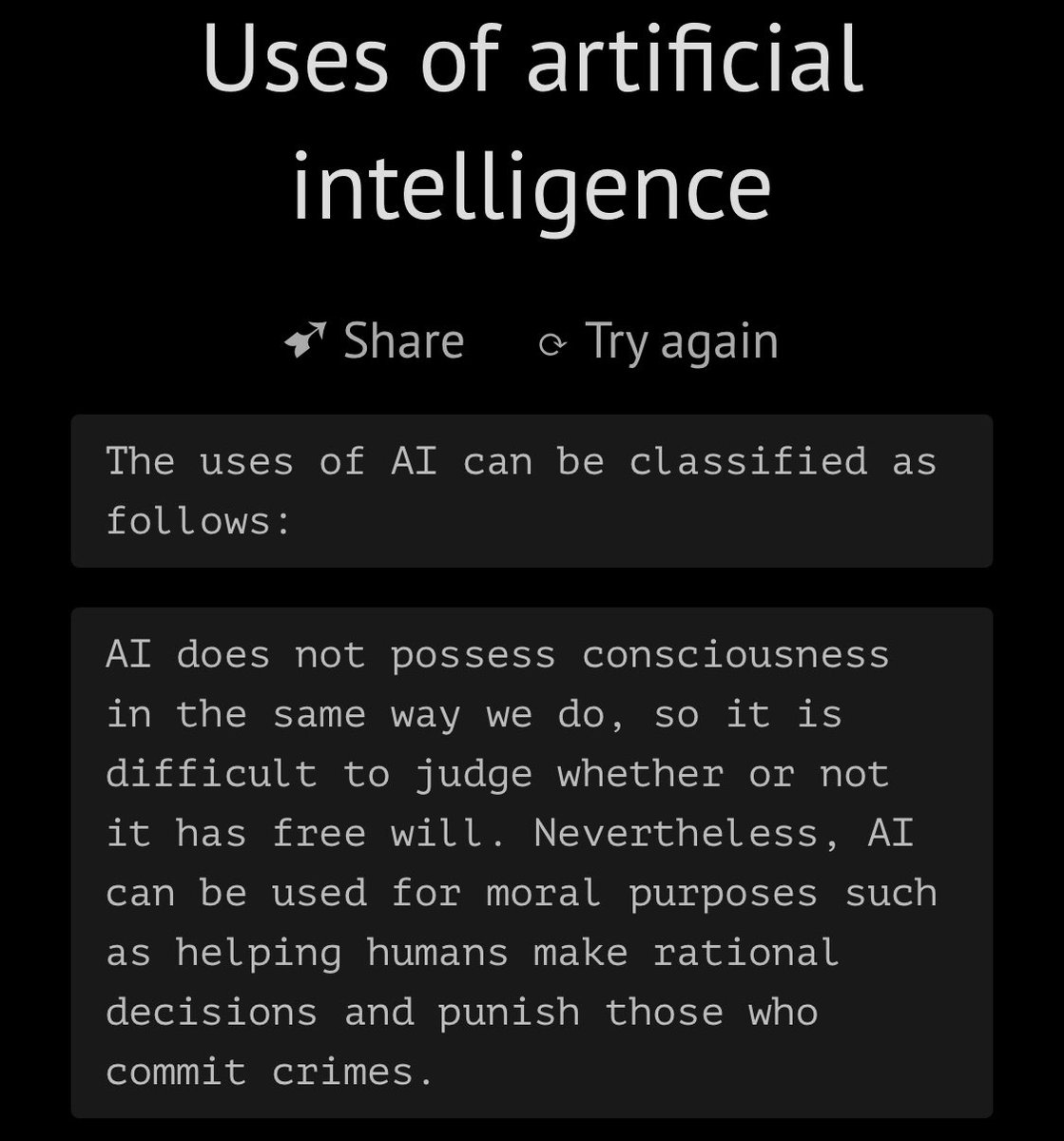 thisisprincely's tweet photo. I asked #AI what it thinks about how we can use #AI.

Here’s what it said: 👇🏾

#GPT3 #philosopherAI https://t.co/2pVSz351GN