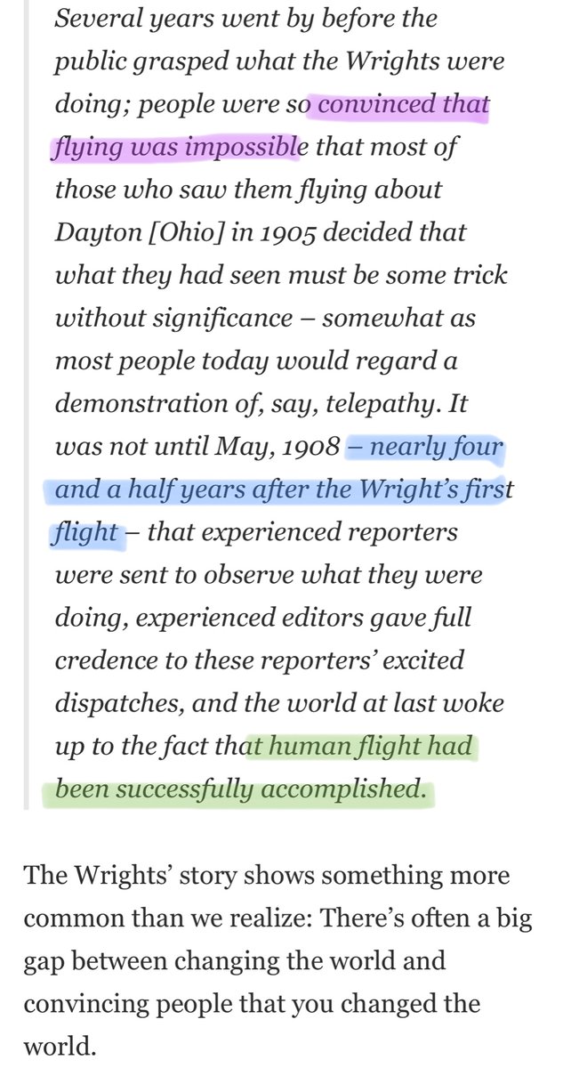 “ It takes a brilliance to change the world. It takes something else entirely to wait patiently for people to notice.”—  @MorganHousel https://www.collaborativefund.com/blog/when-you-change-the-world-and-no-one-notices/