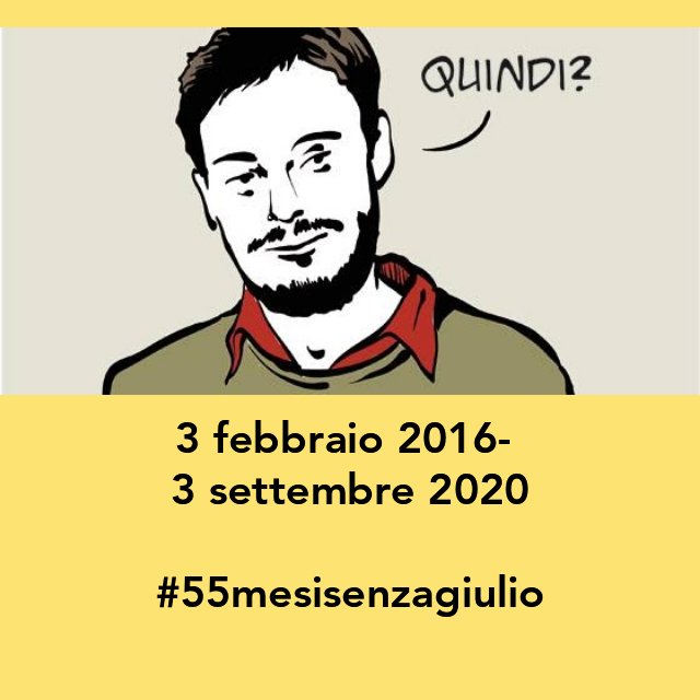 GiulioSiamoNoi's tweet photo. 55 volte 3:giorno del ritrovamento del corpo di Giulio.

3 gli anni dal ritorno dell'ambasciatore al Cairo, 
3 anni di nulla di quanto era stato promesso alla famiglia Regeni e al Paese.

3 anni di affari e di nessun passo concreto per la #veritapergiulioregeni.

#3settembre https://t.co/kvAjsNrgfC