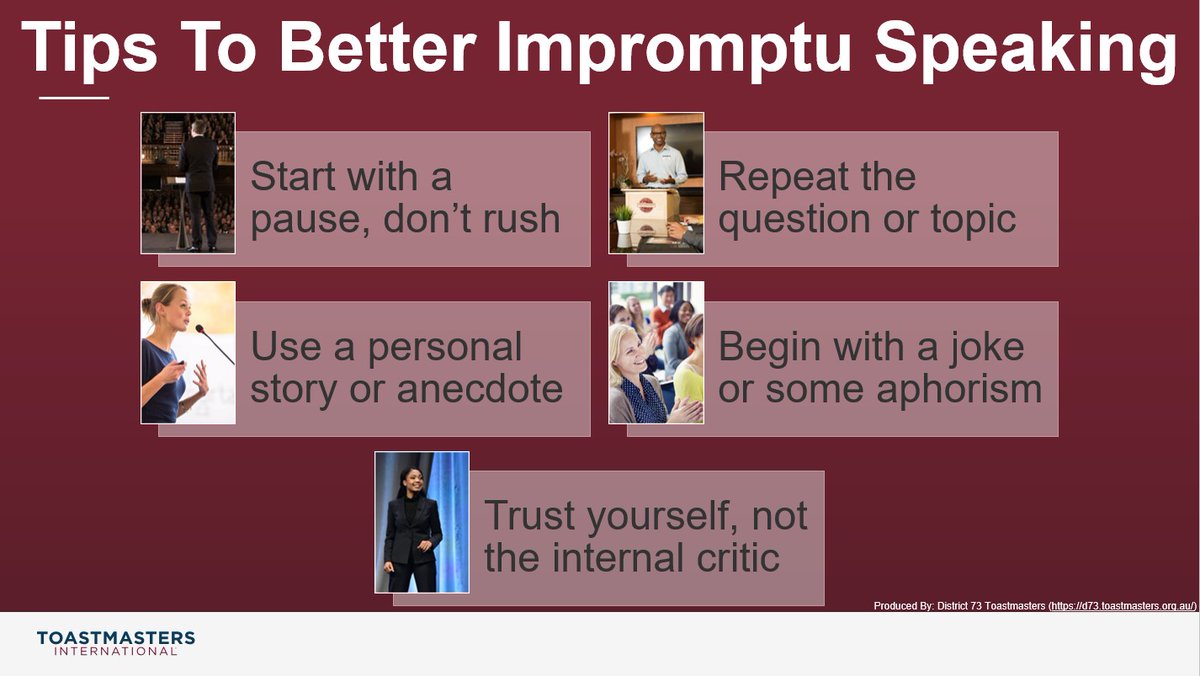 Obask1's tweet photo. I have always love #impromptuspeaking/Table topic session @toastmasters
Speaking off D cuff can be terrifying& more #THINKOUTOFDBOX action is expected as people struggle with it
But extempore skills can be acquired over time,with practice
Below are some #publicspeakingtips https://t.co/knvVbxMyw3