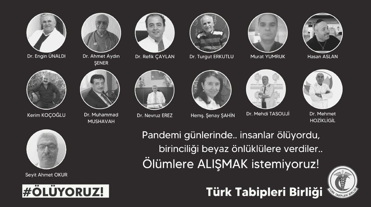 8 günde 13 sağlık çalışanı... 

Covid-19 enfeksiyonu nedeniyle hayatını kaybetti. 

Yaşatmak isterken #Ölüyoruz