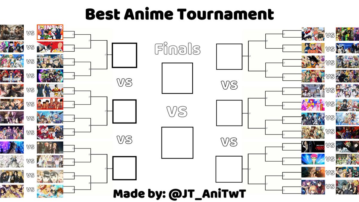 Best Anime Tournament-Round 1Clarifications:-Everything on here will be voted based off the anime only and will not include the source materials -You will be voting on the anime series as a whole (Movies, OVAs, remakes, every ep, and every season)May the best anime win!