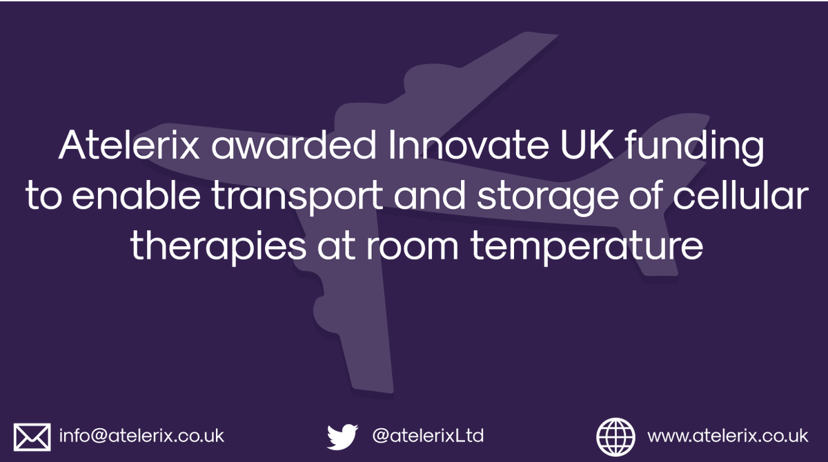 AtelerixLtd's tweet photo. Exciting news! We just got awarded another @innovateuk grant! This time for #BloodReady - to enable transport and storage of #celltherapies at room temperature.

Read press release - https://t.co/TYuN4iincD https://t.co/EQecdpyzxU