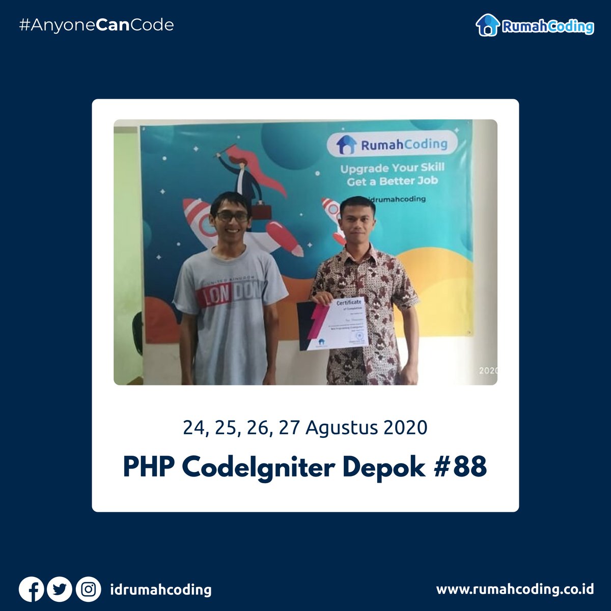 idrumahcoding's tweet photo. PHP CodeIgniter Depok #88
Peserta membuat aplikasi website yang dinamis menggunakan PHP dan framework CodeIgniter.
.
Follow @idrumahcoding for daily updates
.
.
#peserta #sertifikat #php #phpcodeigniter #CodeIgniter #depok #programming #coding #kursuscoding #rumahcoding https://t.co/uKJsVDP5HP