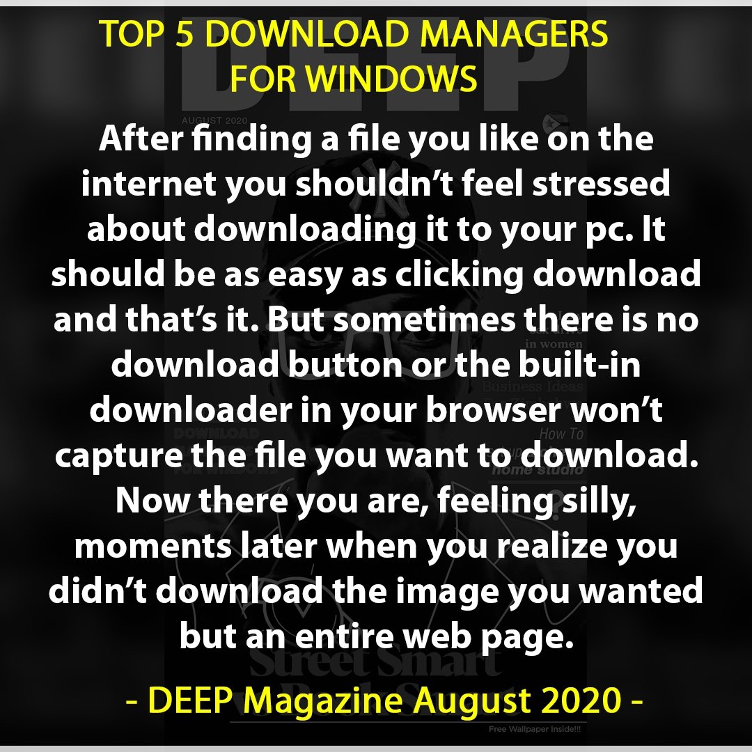 DeepMagazineZW's tweet photo. [DEEP Tech] - sick of failed or unfinished downloads find out the best download managers for windows.
Read up on the best tech topics in the August issue of @DeepMagazineZW link in bio #tech #windows #download https://t.co/pHEJN0ce3a