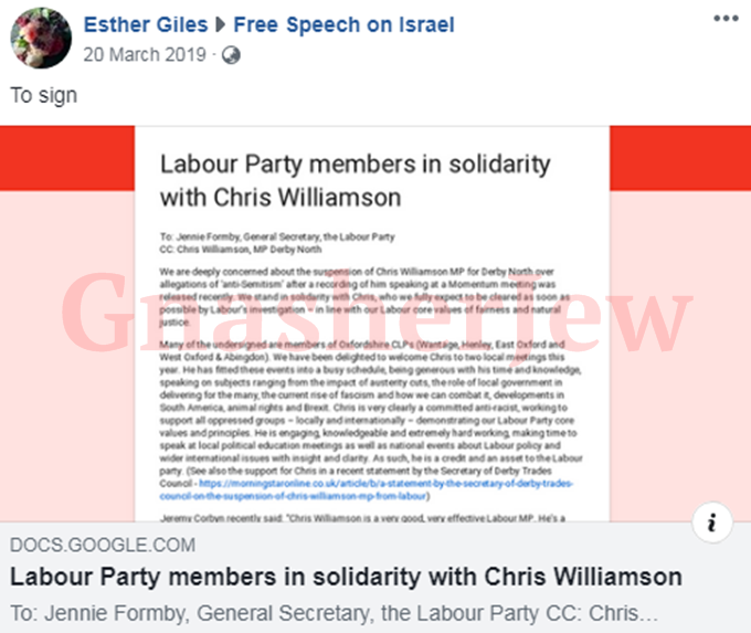 Esther has supported notorious antisemites Chris Williamson, Ken Livingstone and Jackie Walker. 7/