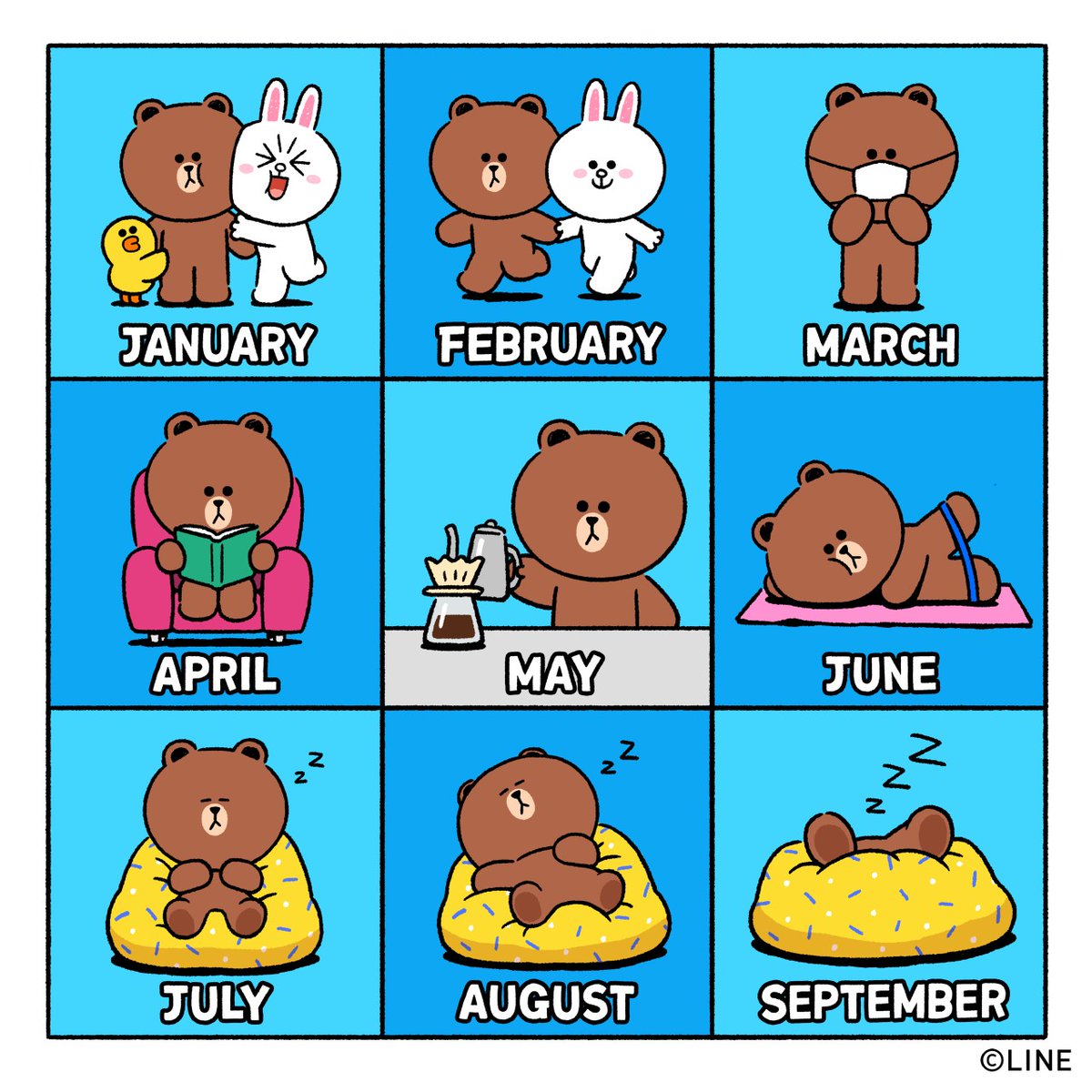 Line Friends Japan 毎月充実 ステイホーム中も一生懸命 チャレンジ ステイホーム Stayhome ブラウン コニー サリー Brown Cony Sally Linefriends