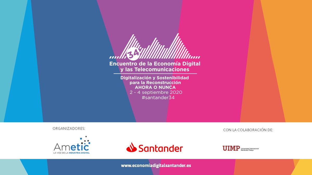 🚀Tampoco nos perdemos hoy la 2ª jornada de #santander34. Un encuentro con la #EconomiaDigital y las #Telecomunicaciones. 
Orgullo participar en este tipo de jornadas, ya que la digitalización y la sostenibilidad son protagonista en el diseño del país que queremos tener.