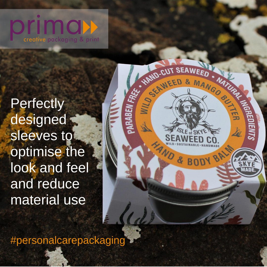 Printed packaging sleeves are very versatile with regards, to the material and print options. As you can see from this lovely <a href="/skyeseaweed/">Skye Seaweed Co.</a> hand &amp; body butter sleeve they are perfect for the personal care sector. Get in touch if you'd like a price on 01274 308853 #Packaging