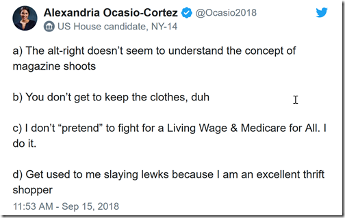 3/The woke say they're opposed to capitalism because it produces income inequality, but then they engage in the most vulgar capitalism you ever saw in your life. Here, AOC complains about income inequality, wears a $3,500 wardrobe for a magazine shoot, and then defends herself