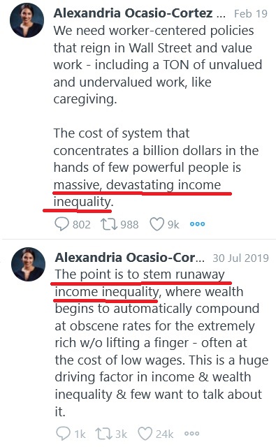 3/The woke say they're opposed to capitalism because it produces income inequality, but then they engage in the most vulgar capitalism you ever saw in your life. Here, AOC complains about income inequality, wears a $3,500 wardrobe for a magazine shoot, and then defends herself